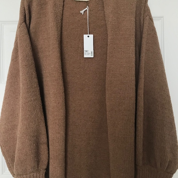 Stitch & Feather open front cardigan bishop sleeves camel color size large - Picture 3 of 14